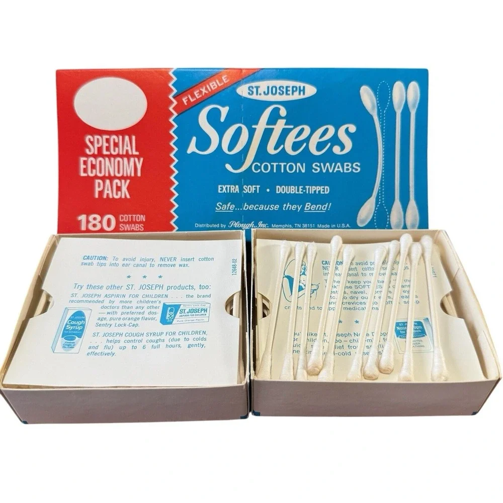 Vintage 70s 80s St Joseph SOFTEES Cotton Swabs Flexible Original Box Almost Full